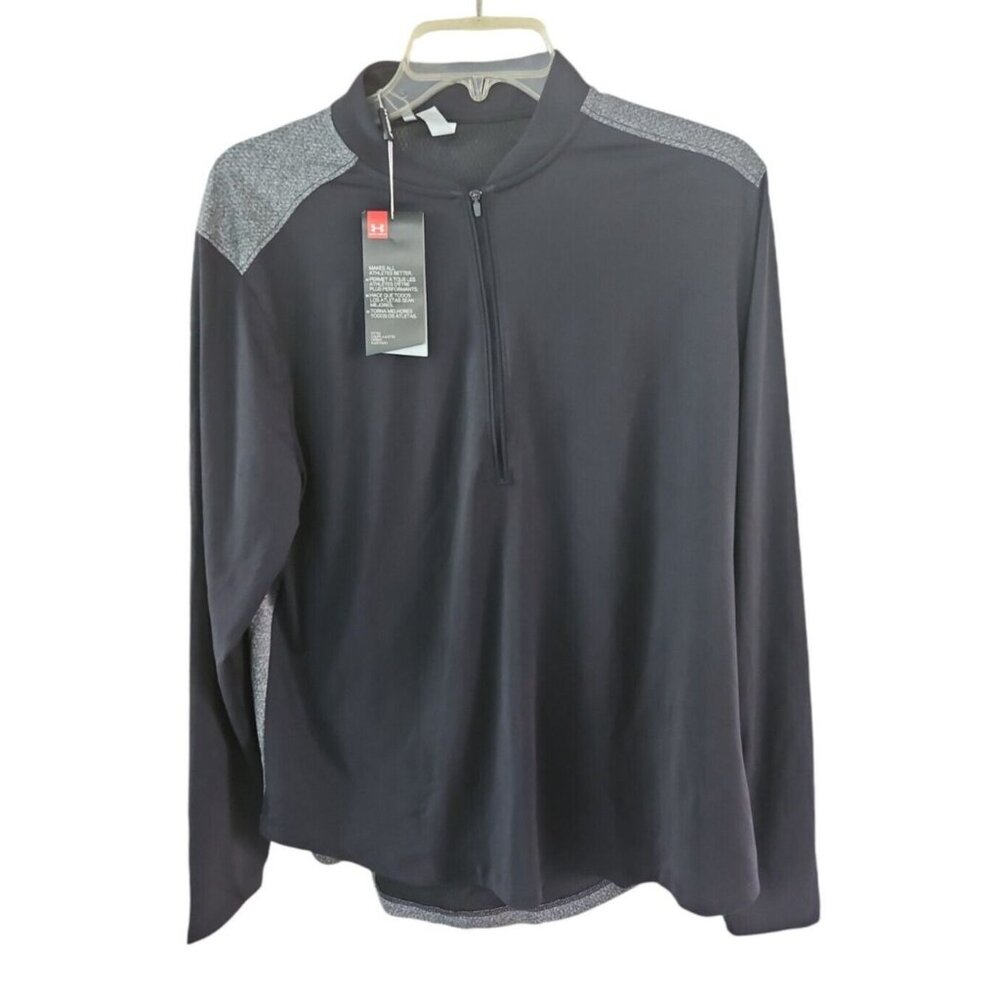Under Armour Women Large Black Gray 1/2 Zip  Fitted Long Sleeve Golf Shirt